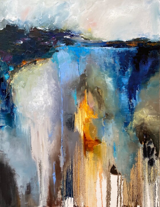 Gold and Blue 绘画, 35.4x27.6 in