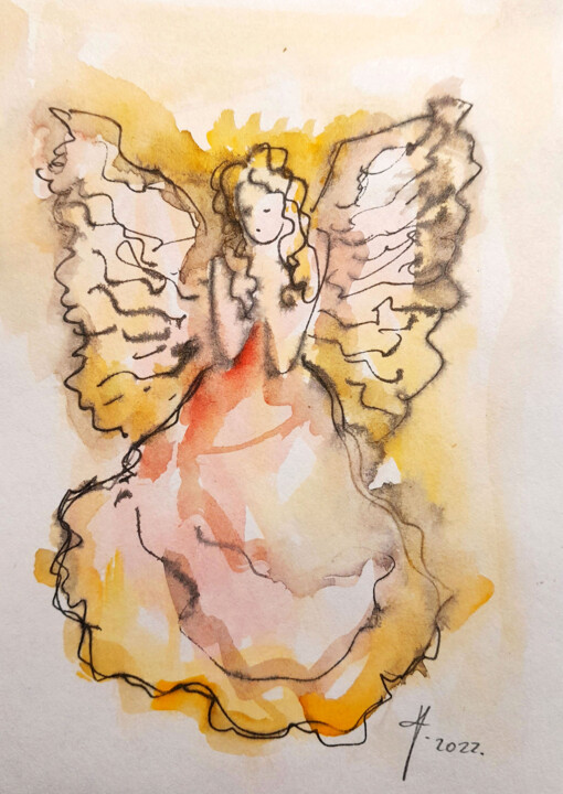 Angel #30 绘画, 5.9x3.9 in