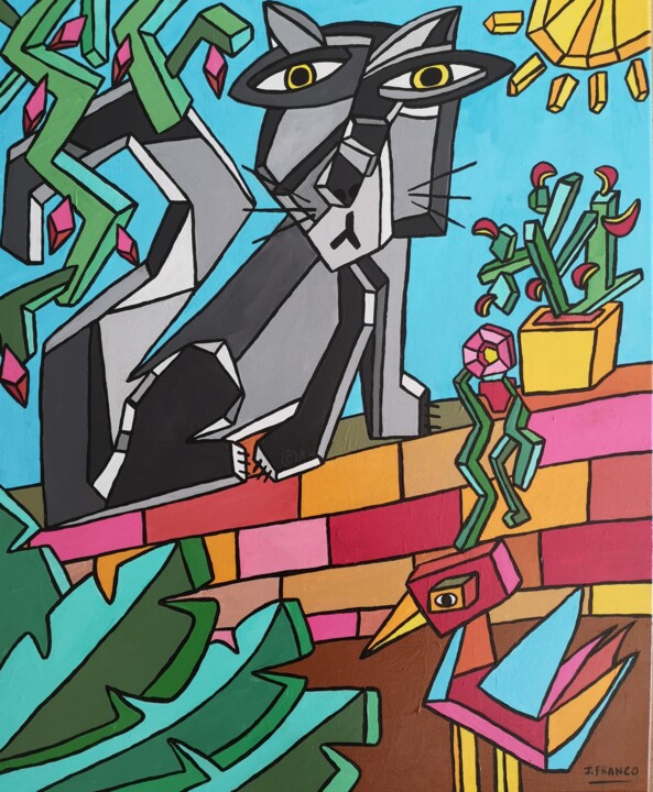 Le chat et l'oiseau 绘画, 23.6x19.7 in