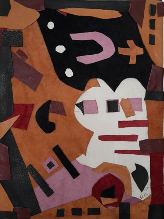 Collage Art - Genuine Leather The Modern Cave Man Collages, 24x18 in