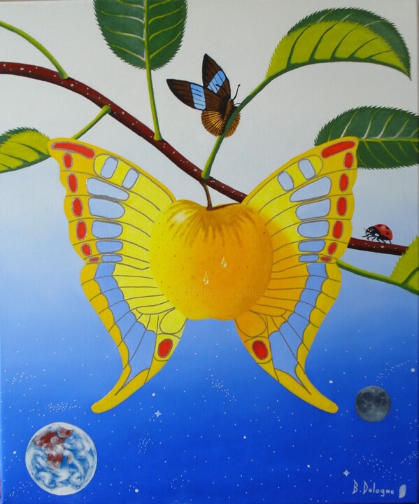 LA POMME PAPILLON 绘画, 21.7x18.1 in