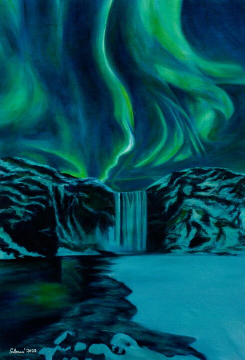Aurora borealis Northern lights 绘画, 23x16 in
