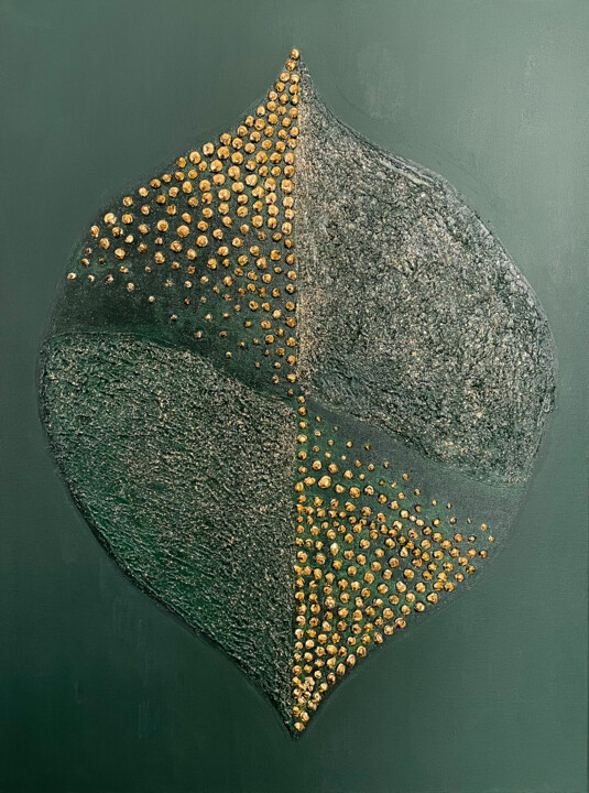 Painting titled "Magnolia Leaf" by Lidiia Isakova, Original Artwork, Acrylic Mounted on Wood Stretcher frame
