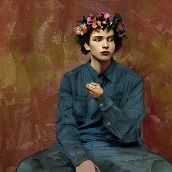 Boy with a Cigarette 绘画, 23.6x23.6 in