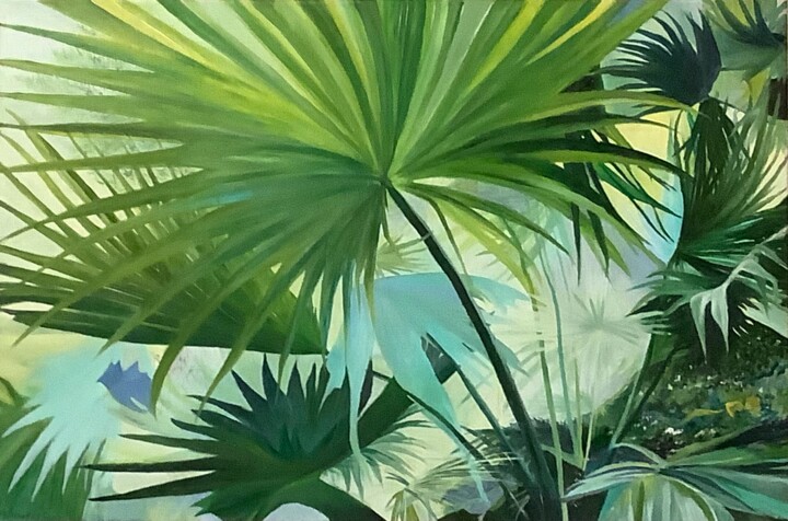 Paradise Landscape Palms Original Painting Oil Artmajeur 绘画, 24x36 in