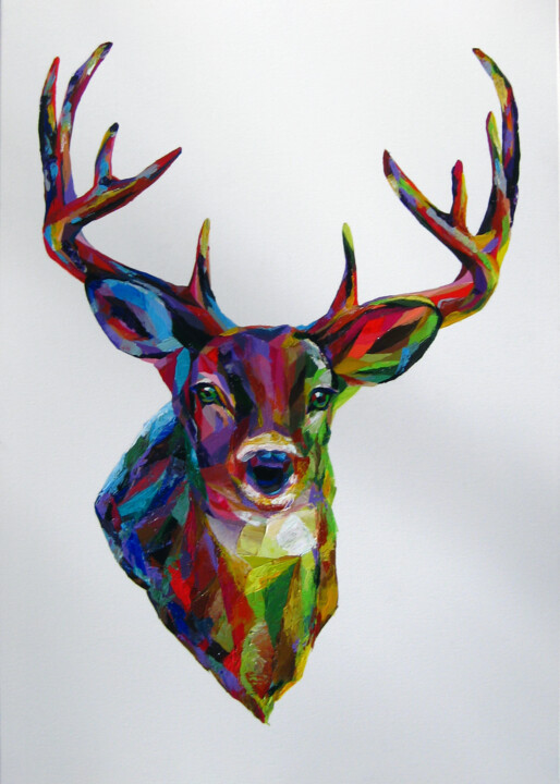 Deer 绘画, 27.6x19.7 in