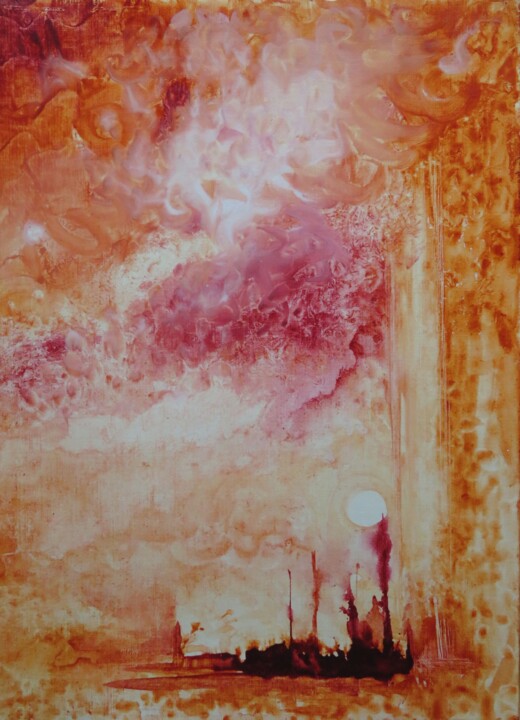 Peinture intitulée "Ciel d'automne - en…" par Clau Redier-Clément, Œuvre d'art originale, Encre