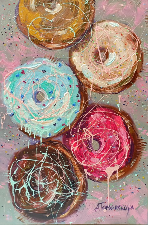 Love in the air ( Donuts) - food painting donut 绘画, 35.4x23.6 in