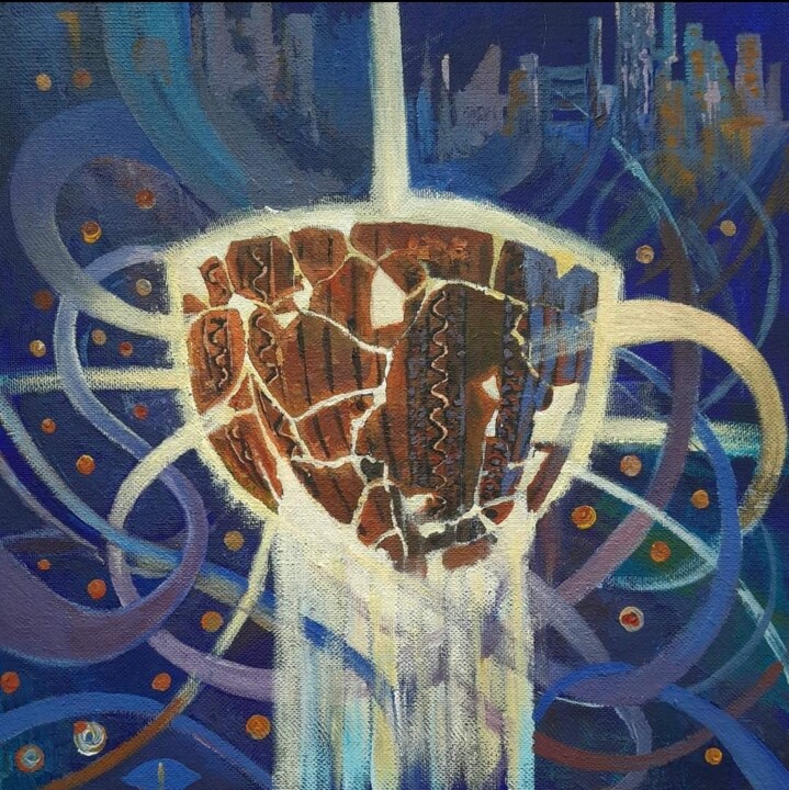 "Across time" 绘画, 15.8x15.8 in
