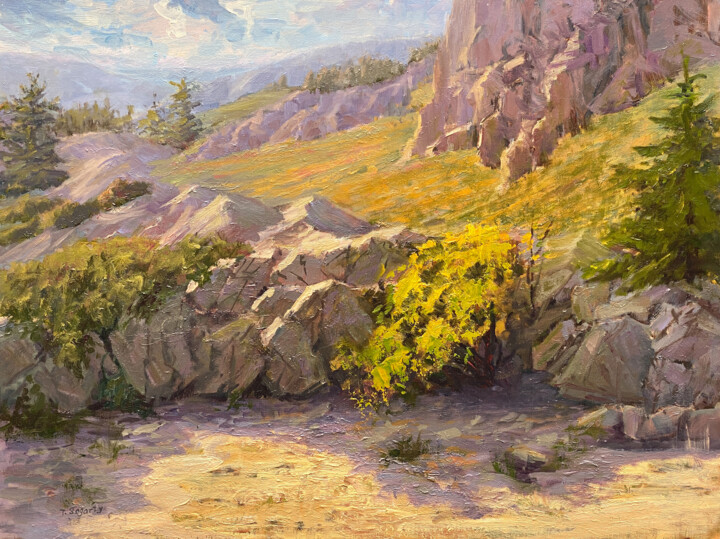 Painting titled "Above Lake Tahoe" by Tatyana Fogarty, Original Artwork, Oil Mounted on Wood Panel
