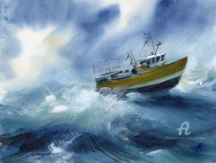Peinture intitulée "Chalut 1" par Sylvie Vernageau, Œuvre d'art originale, Aquarelle