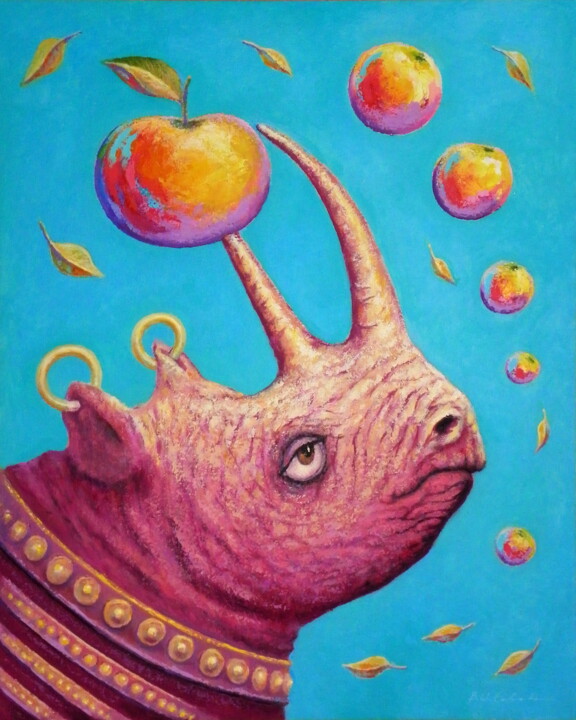Rhinoceros - apple 绘画, 39.4x31.5 in