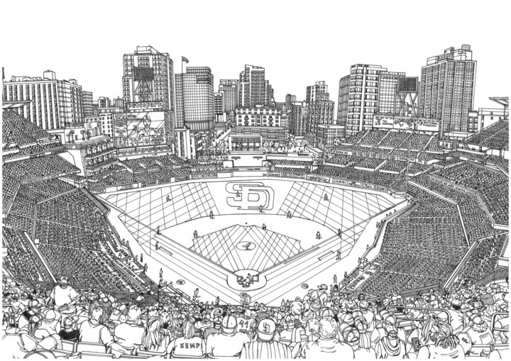 San Diego Padres Stadium 图画, 12.6x16.9 in