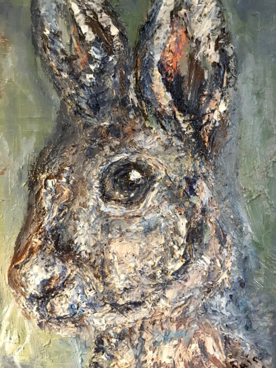 Bunny textureoil painting on stretched canvas,one of a kind. 绘画, 11.8x7.9 in
