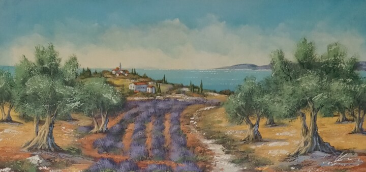 제목이 "Olive trees and lav…"인 미술작품 Filip Petrovic로, 원작, 아크릴
