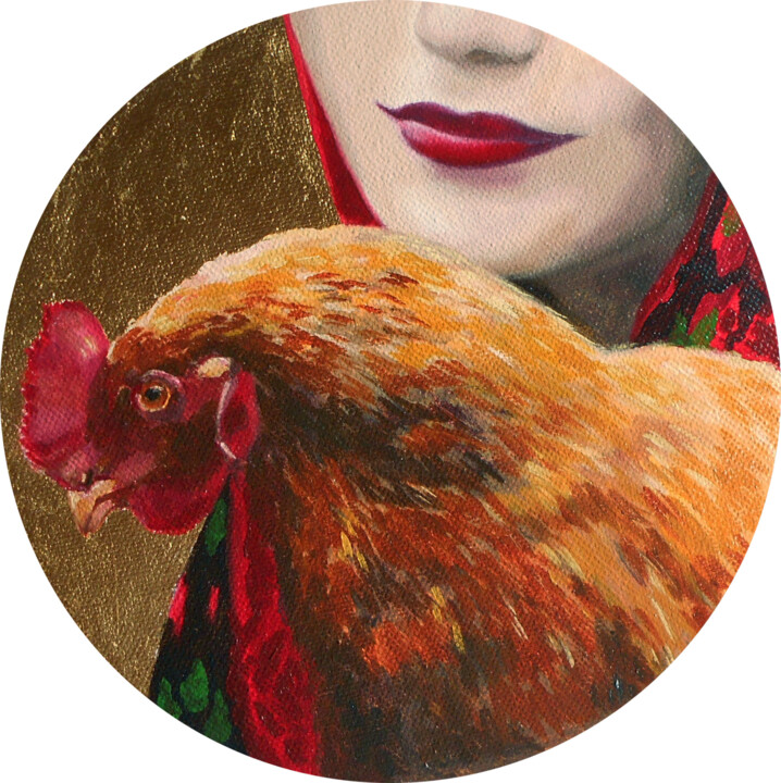 "girl and chicken /…" başlıklı Tablo Olga Dmitrieva tarafından, Orijinal sanat, Petrol Diğer sert panel üzerine monte edilmiş