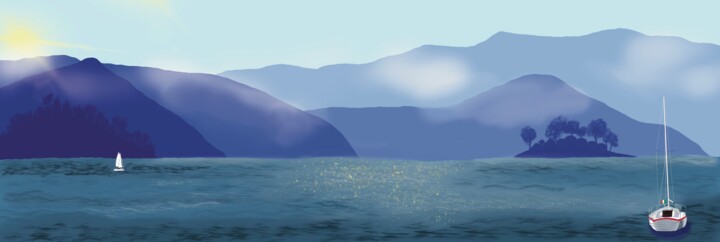 数字艺术 标题为“Como lake” 由Els Devrieze, 原创艺术品, 数字油画