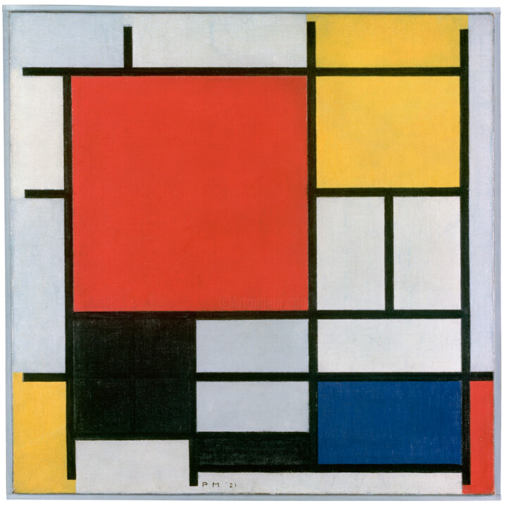 「Composition avec un…」というタイトルの絵画 Piet Mondrianによって, オリジナルのアートワーク, オイル