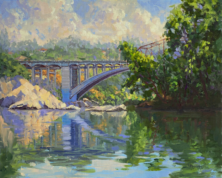 Painting titled "Rainbow Bridge Refl…" by Tatyana Fogarty, Original Artwork, Oil Mounted on Other rigid panel
