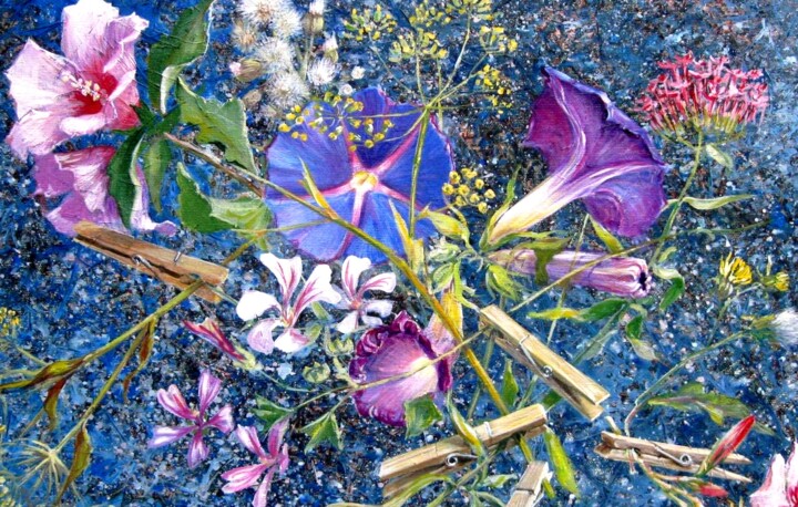 Malerei mit dem Titel "Le langage des fleu…" von Applestrophe, Original-Kunstwerk, Acryl