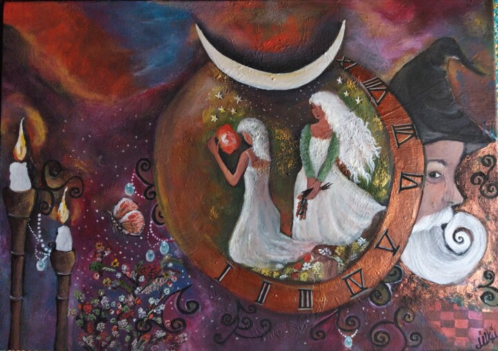 Pittura intitolato "Moon rituals and wi…" da Ülkü İSpirli, Opera d'arte originale, Acrilico