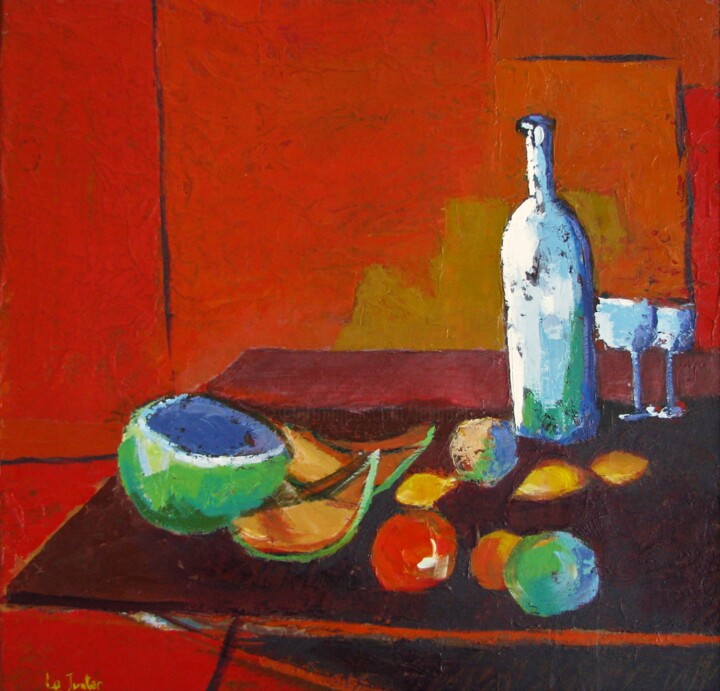 Peinture intitulée "Nature morte 1" par Jean-Noël Le Junter, Œuvre d'art originale, Huile Monté sur Châssis en bois