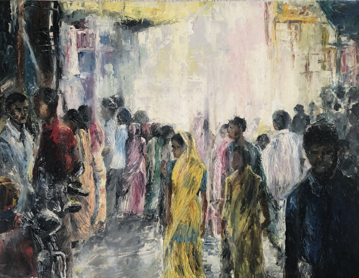 Pintura intitulada "CROWD1" por Saif Ahmad, Obras de arte originais, Óleo