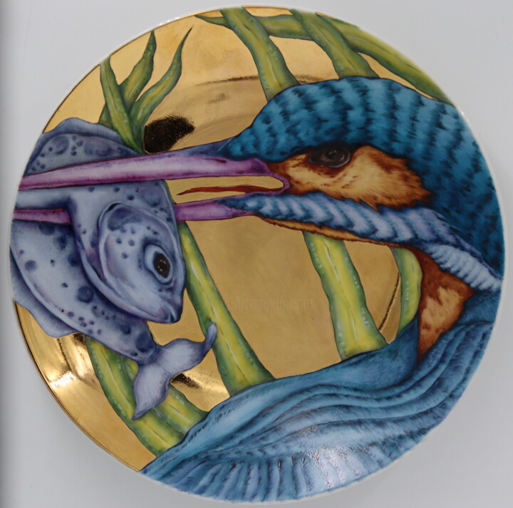 kingfisher and fish 雕塑, 7.8x7.8 in