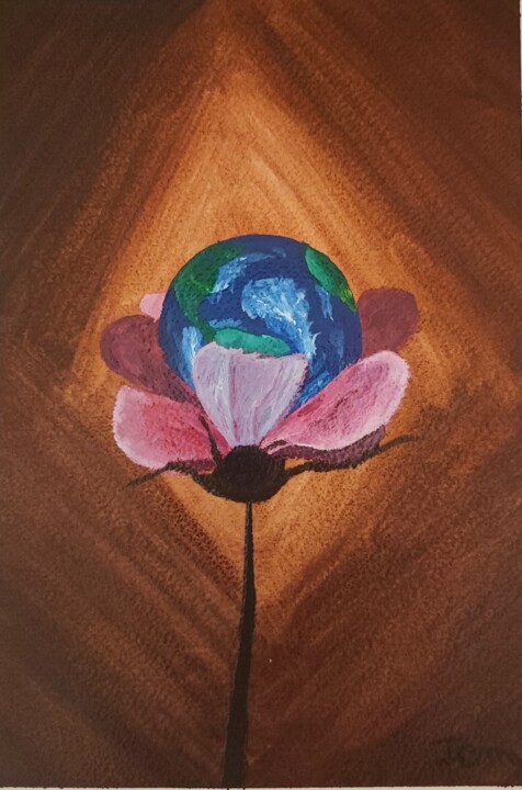 Painting titled "Fleur du monde" by Jérémy Magnanou (Jemy-Art), Original Artwork, Gouache