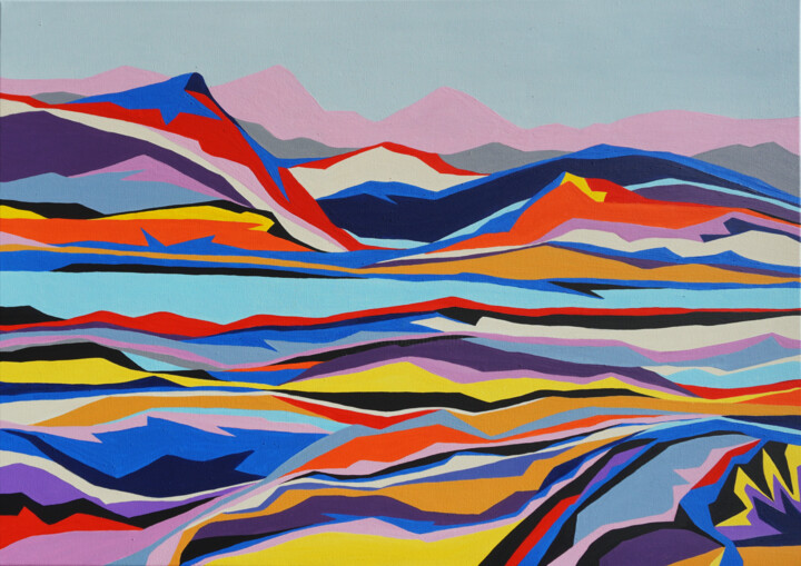 Malerei mit dem Titel "Pink mountains" von Marina Geipel, Original-Kunstwerk, Acryl