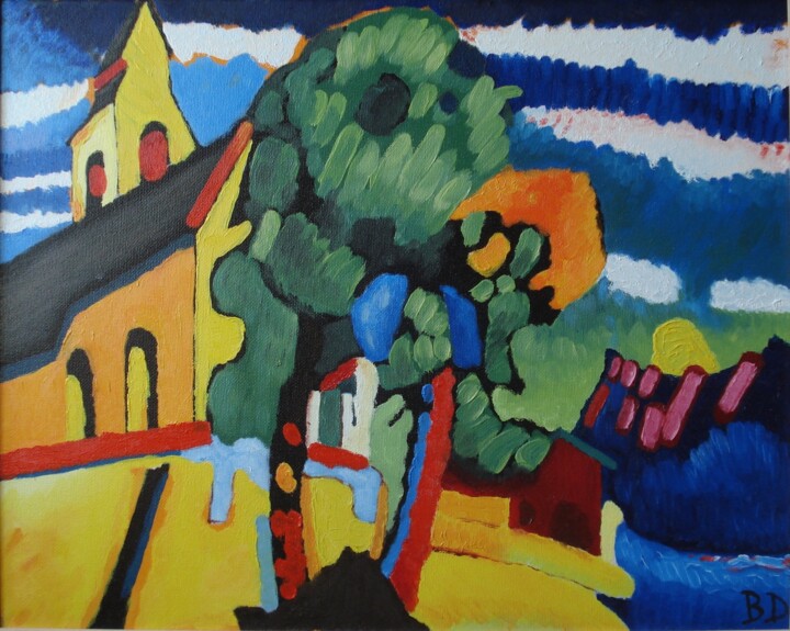 RIEGSEE EGLISE DU VILLAGE 绘画, 13x16.1 in