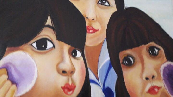 Mère et filles au maquillage 绘画, 19.7x31.5 in