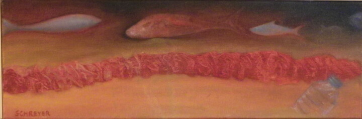 Nature aux poissons morts et à la viande hachée 绘画, 7.9x23.6 in