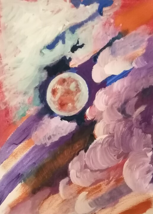 Peinture intitulée "Lune" par Valérie Blum (Valery), Œuvre d'art originale, Acrylique