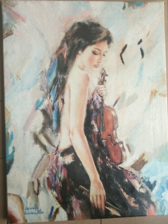 Sophie con violino 绘画, 15.8x11.8 in