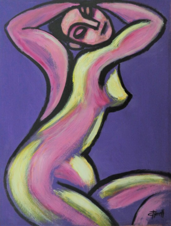 Purple And Yellow Figure 绘画, 31.5x23.6 in
