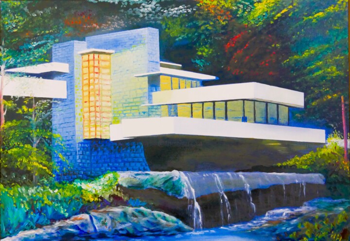 제목이 "Fallingwater House"인 미술작품 Bert Hermans로, 원작, 기름 목재 패널에 장착됨