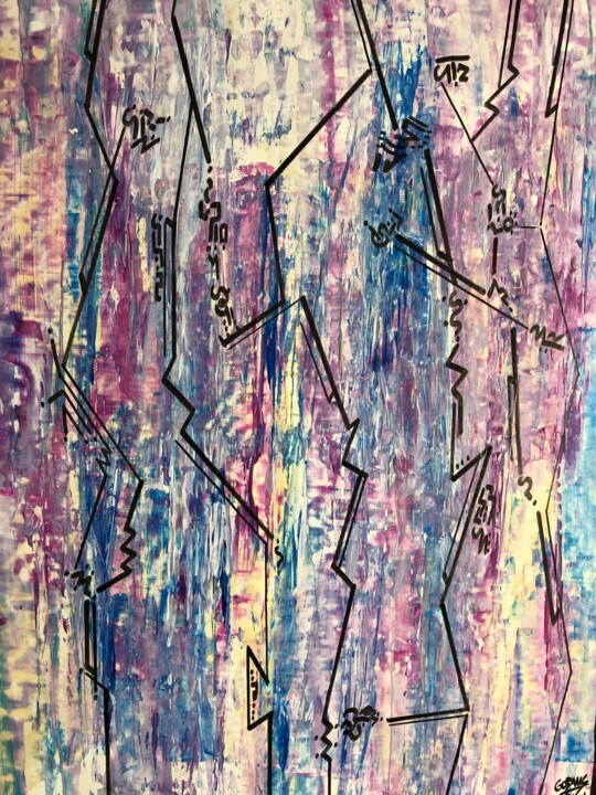 Peinture intitulée "Code cybernétique" par God Wk, Œuvre d'art originale, Acrylique
