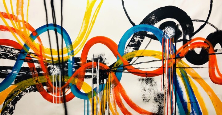 Pintura titulada "New colorful highwa…" por Dam Domido, Obra de arte original, Acrílico
