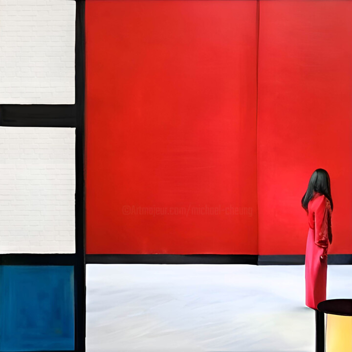 Painting titled "Composition with Re…" by Michael Cheung, Original Artwork, Acrylic Mounted on Wood Stretcher frame