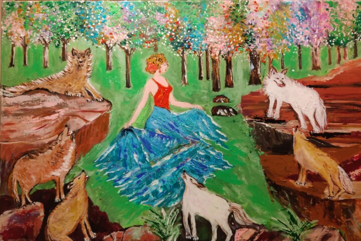 Dances with the Wolves 绘画, 23.6x35.8 in