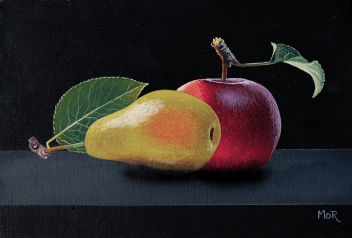 Pear and Apple 绘画, 7.9x11.8 in