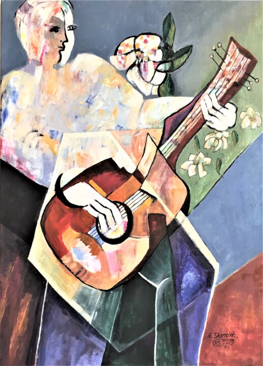 Man and Guitar 绘画, 27.6x19.7 in