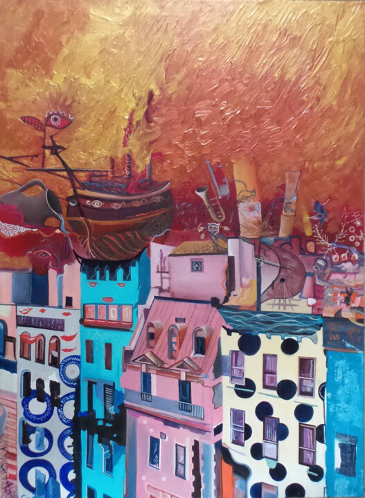 Città in Fiamme 绘画, 39.4x28.7 in
