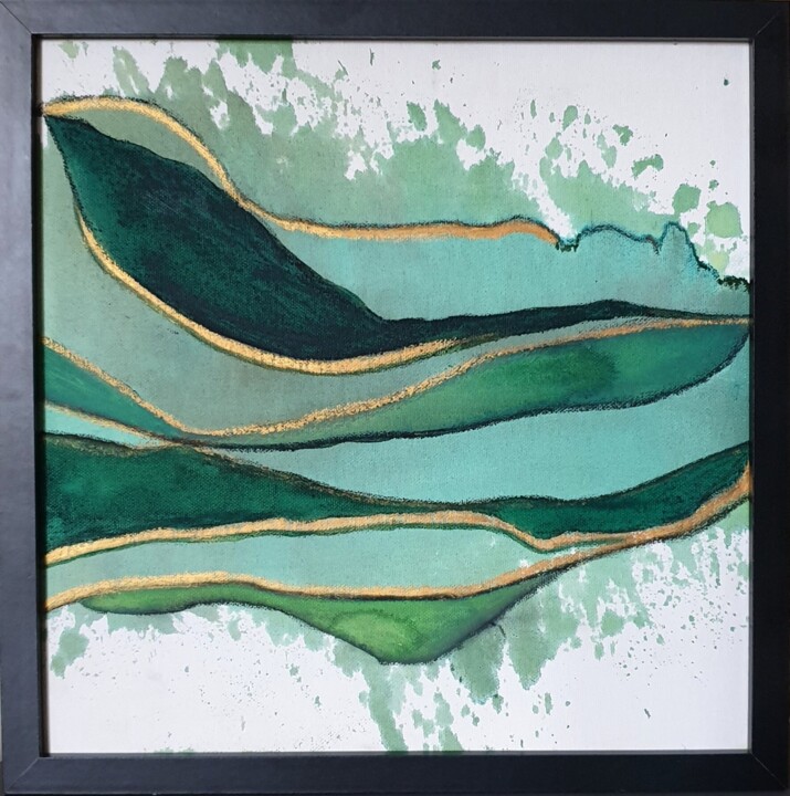 Peinture intitulée "Vallées lointaines" par Julie Verhague, Œuvre d'art originale, Encre Monté sur Châssis en bois