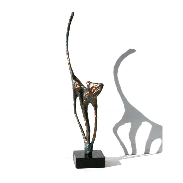Sculpture de chat, debout, patiné bronze 雕塑, 14.2x4.7 in