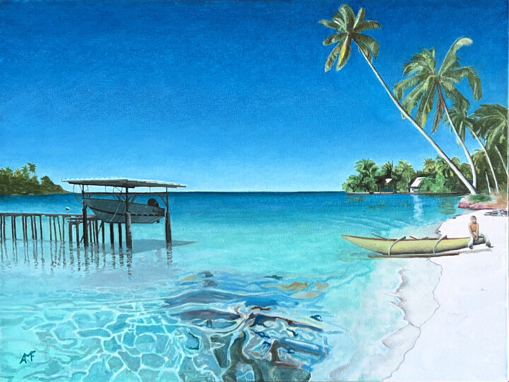 Peinture intitulée "Par-delà l'horizon" par Arnaud Feuga, Œuvre d'art originale, Huile Monté sur Châssis en bois