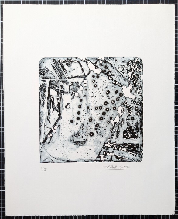 Eau-forte 11. Noir/Bleu océan Printmaking, 19.7x15.8 in