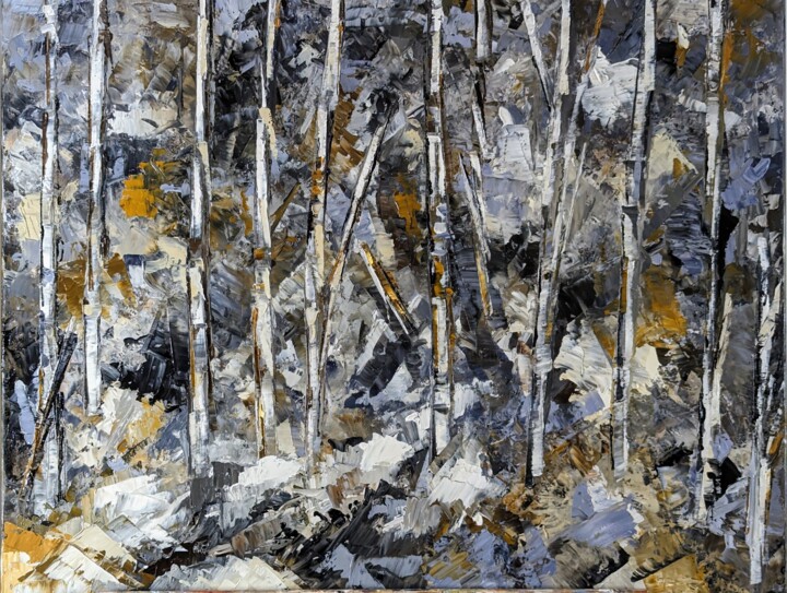 Frosted birch landscape Painting, 22x28 in