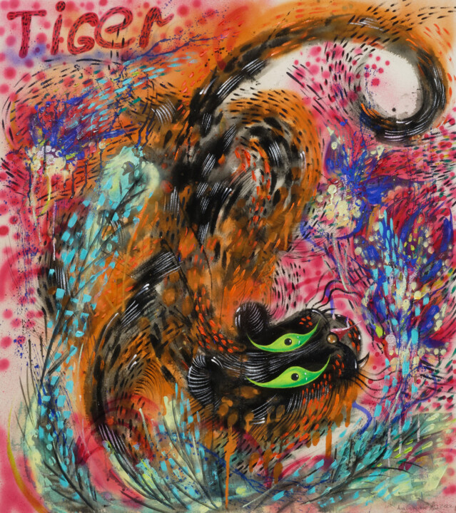 Tiger. Experimental cat Painting 绘画, 39.4x35.4 in